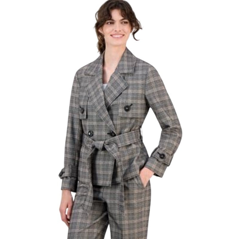 Anne Klein Women's Plaid Belted Button-Front Jacket in Anne Black Multi
