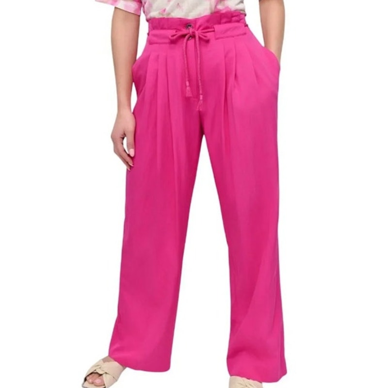 DKNY Women's Tie-Front Wide-Leg Pants in Vivid Pink