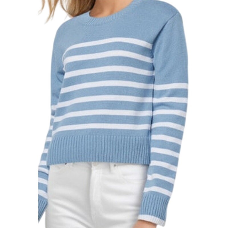 Three Dots Women's Marin Striped Long-Sleeve Sweater in Faded Denim Blue