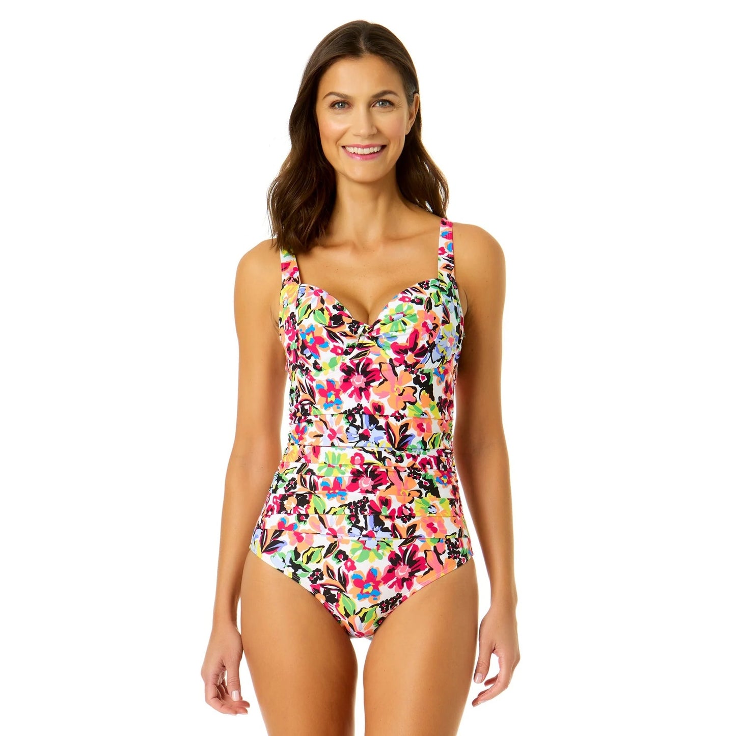 Anne Cole Women's Sun Blossom Retro Twist Front Shirred One Piece Swimsuit