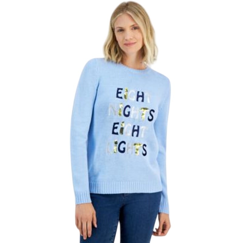 Holiday Lane Women's Eight Nights, Eight Lights Hanukkah Sweater in Dutch Blue