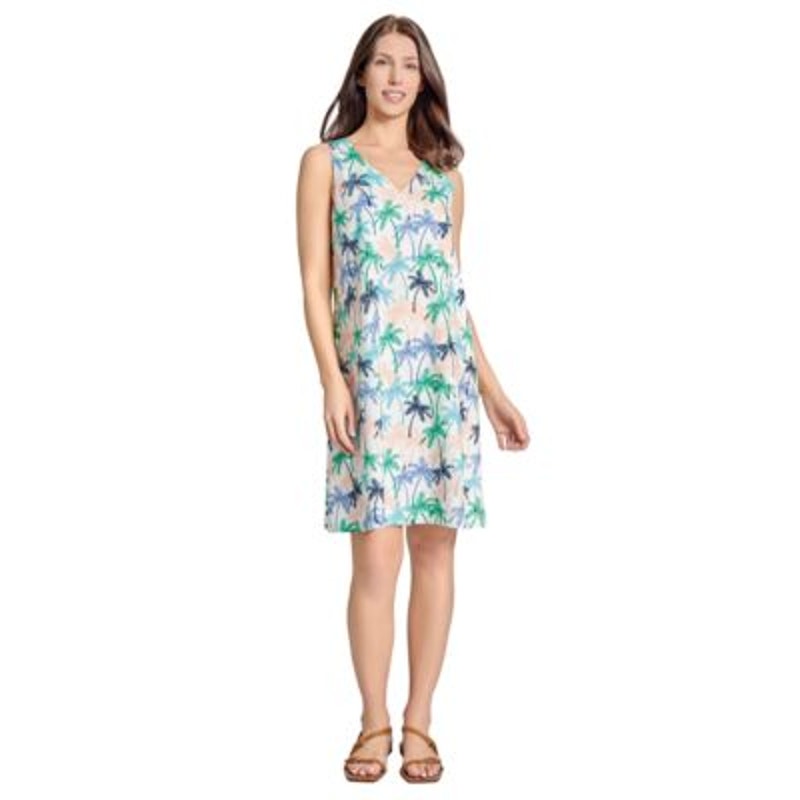 Jones New York Women's Palm-Print Linen-Blend Midi Dress in Aqua Wave
