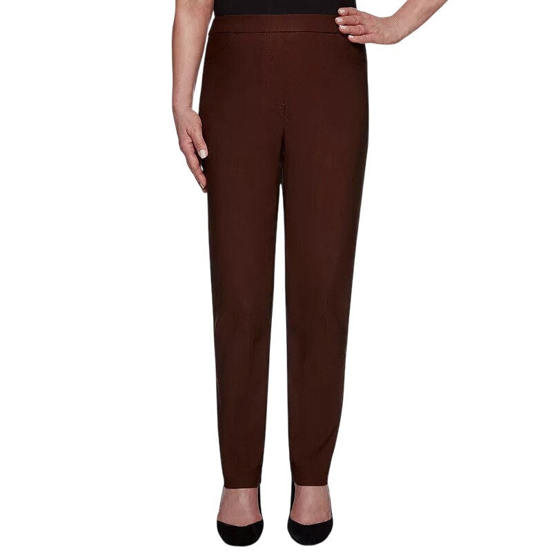 Alfred Dunner Women's Petite Pull-On Straight-Leg Pants in Brown