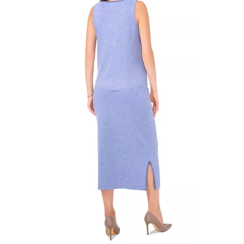 Vince Camuto Women's "Cozy Season" Whipstitched Midi Skirt in Denim Heather Blue