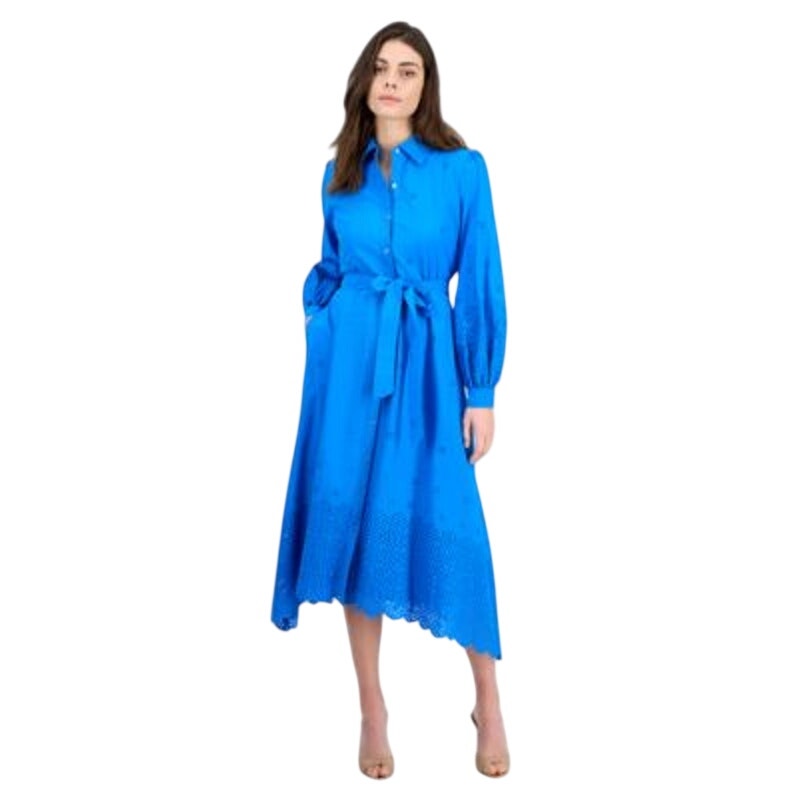 Julia Jordan Women's Long-Sleeve Cotton Eyelet Midi Dress in Blue