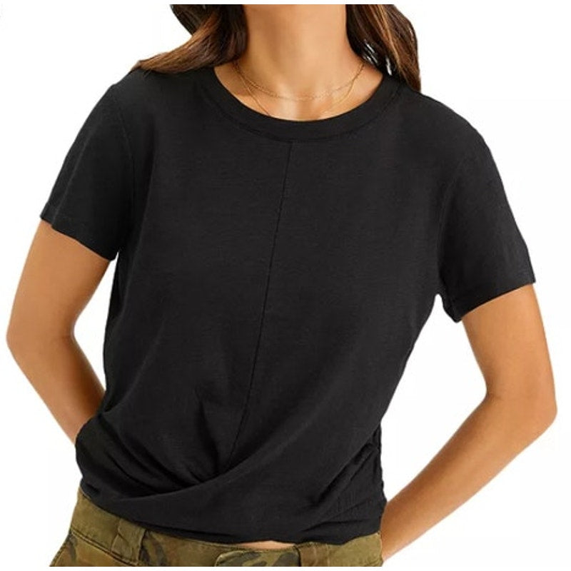 Sanctuary Women's Black "High Street" Twist Front Short Sleeve Top, Size Medium