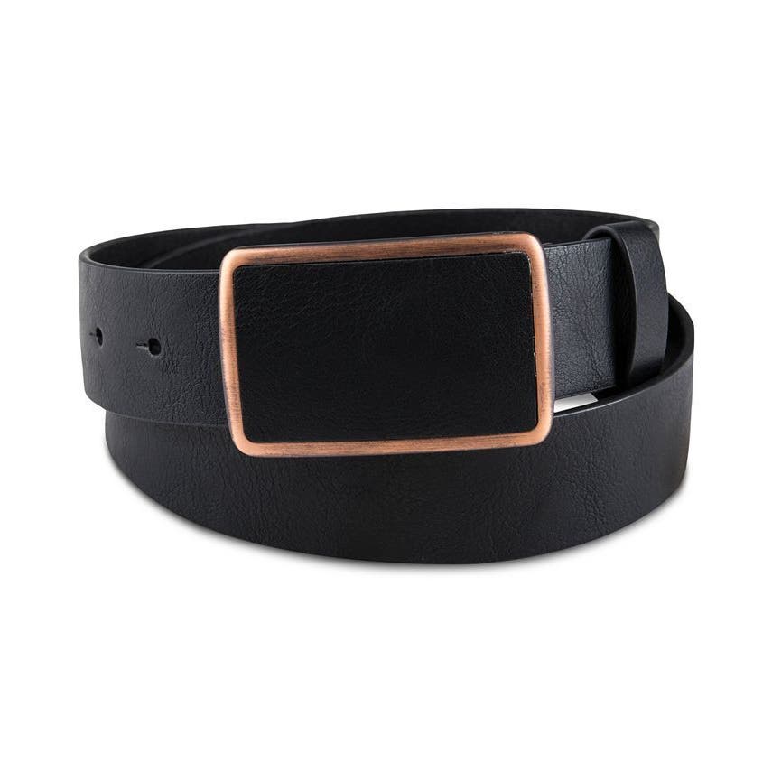 SUN + STONE Men's Bonded Leather Plaque Buckle Belt Black
