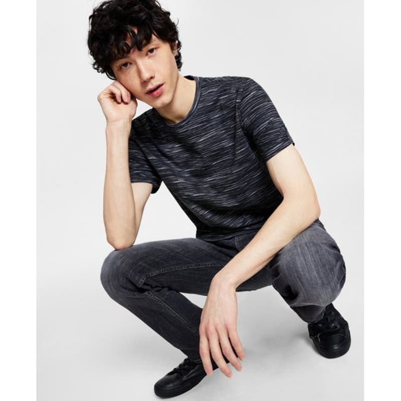 INC International Concepts Men's Basic Deep Black Striped Tee Shirt