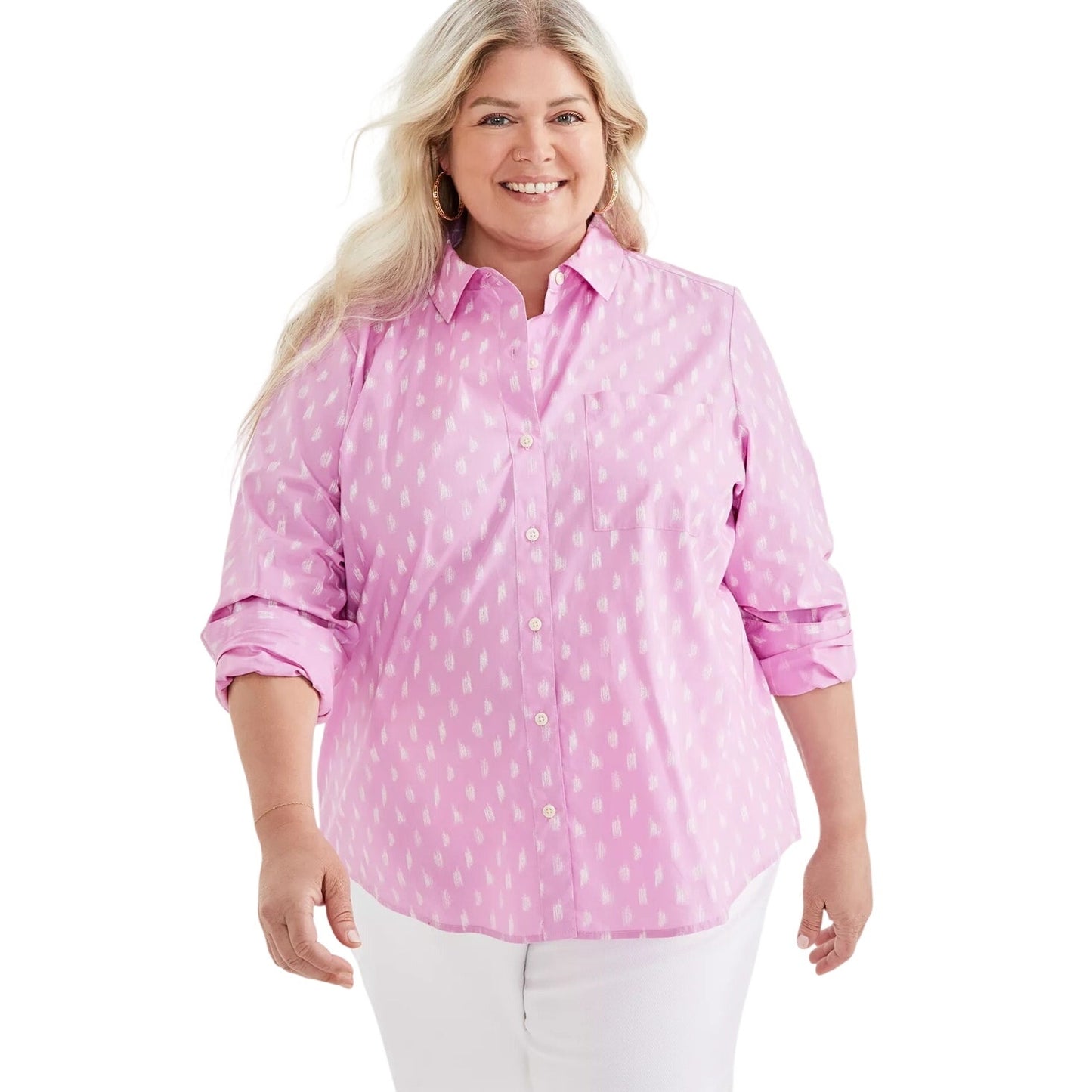 Style & Co. Plus Size Cotton Button Down Shirt in Wine Block Pink