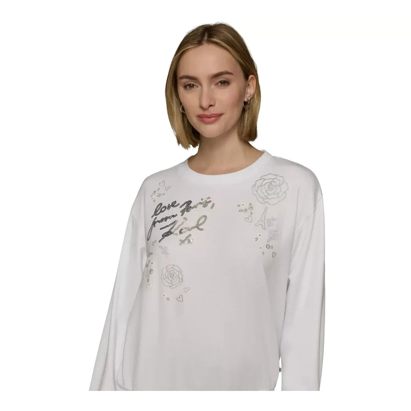 KARL LAGERFELD PARIS Women's Embroidered Sequin Sweatshirt in White