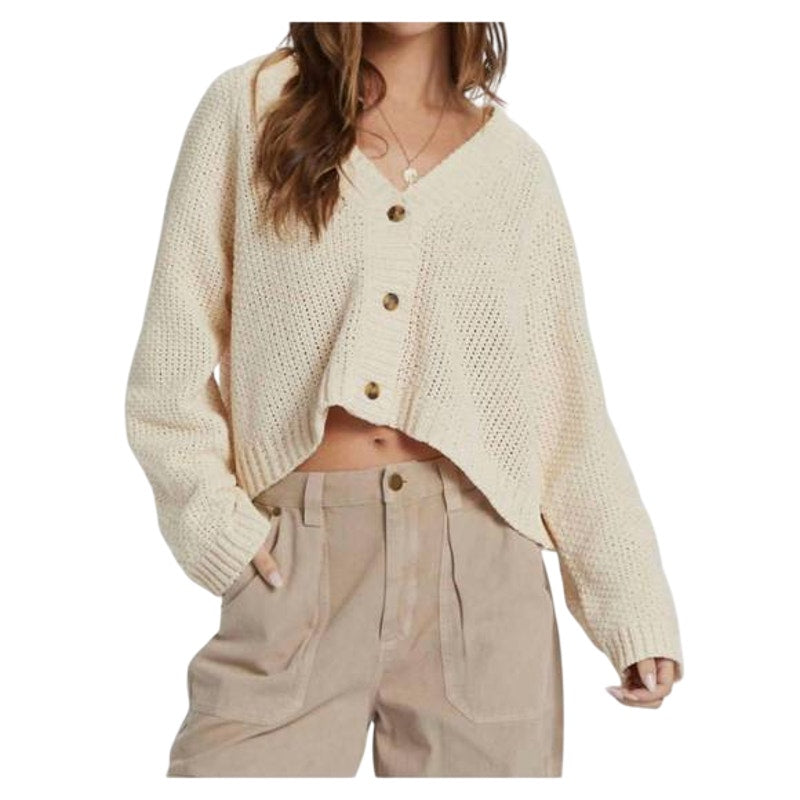Billabong Women's "Lennon" Matte Chenille Yarn Cardigan in Ivory, Size Small