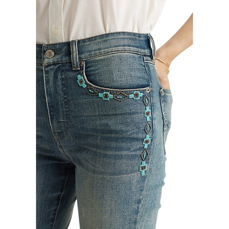 Lauren Ralph Lauren Women's Mojave Blue Wash Super Stretch High Rise Jeans, 12