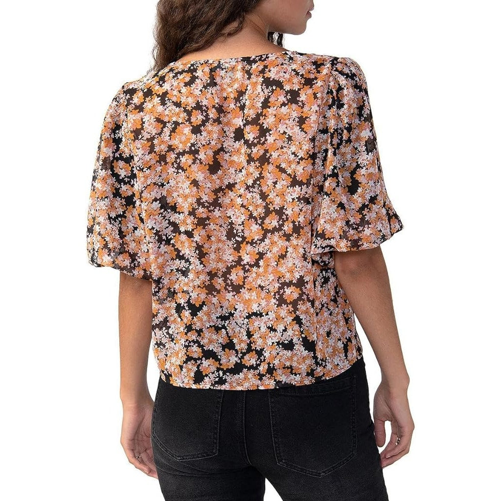 Sanctuary Women's Floral Print Puff Sleeve Button-Up Shirt in Harvest, Size XS