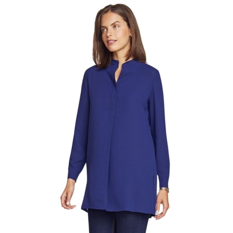 Anne Klein Women's Long-Sleeve Mock-Neck Tunic Top in Navy Blue