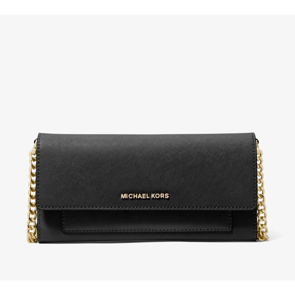 Michael Kors Jet Set Medium Saffiano Leather Convertible Wallet Chain Bag, Black