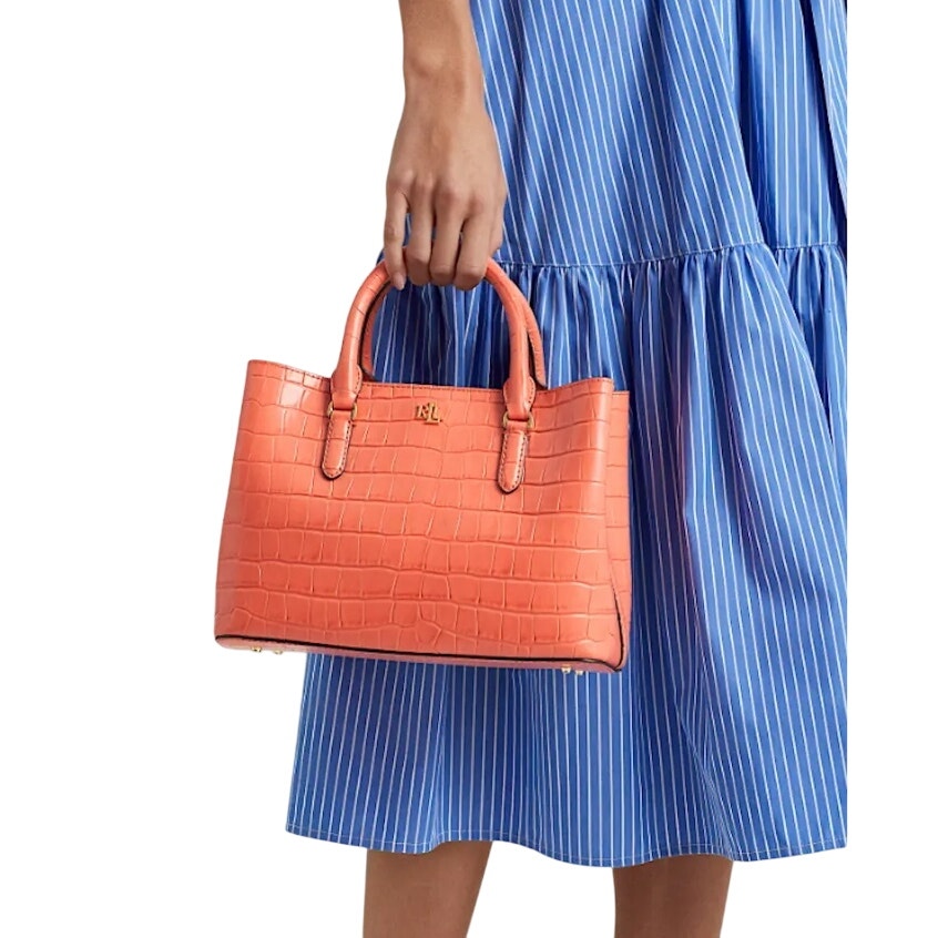 Lauren Ralph Lauren Embossed Leather Medium Marcy Portside Coral