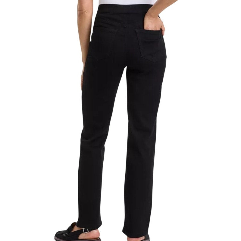 Style & Co. Petite Mid-Rise Pull-On Straight Leg Jeans in Black Rinse