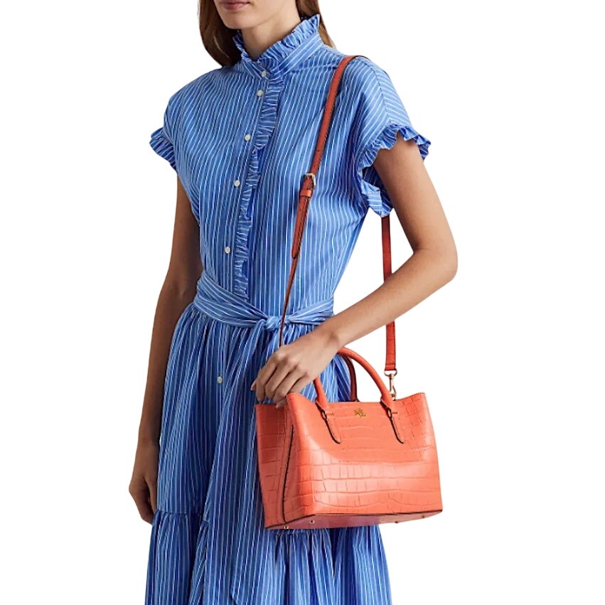 Lauren Ralph Lauren Embossed Leather Medium Marcy Portside Coral