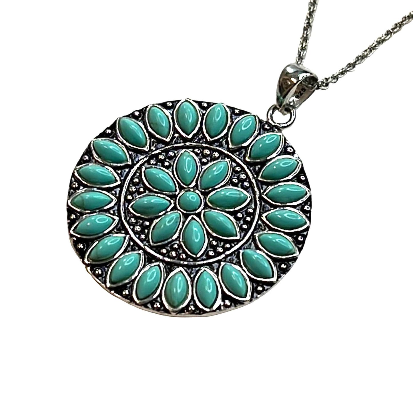 R. H. Macy Sterling Silver & Turquoise Grid Circle Necklace