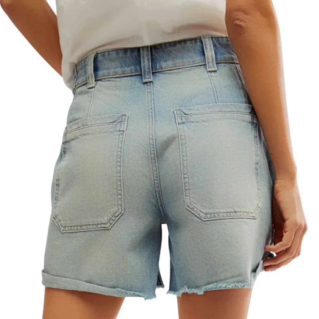 Free People Women's Light Blue Wash Raw Hem "La La Land" Denim Shorts, Size 24