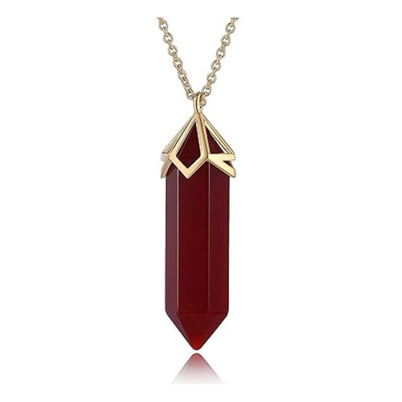 MACY'S Genuine Red Agate Pendant Necklace w/ Gold Hardware/Chain