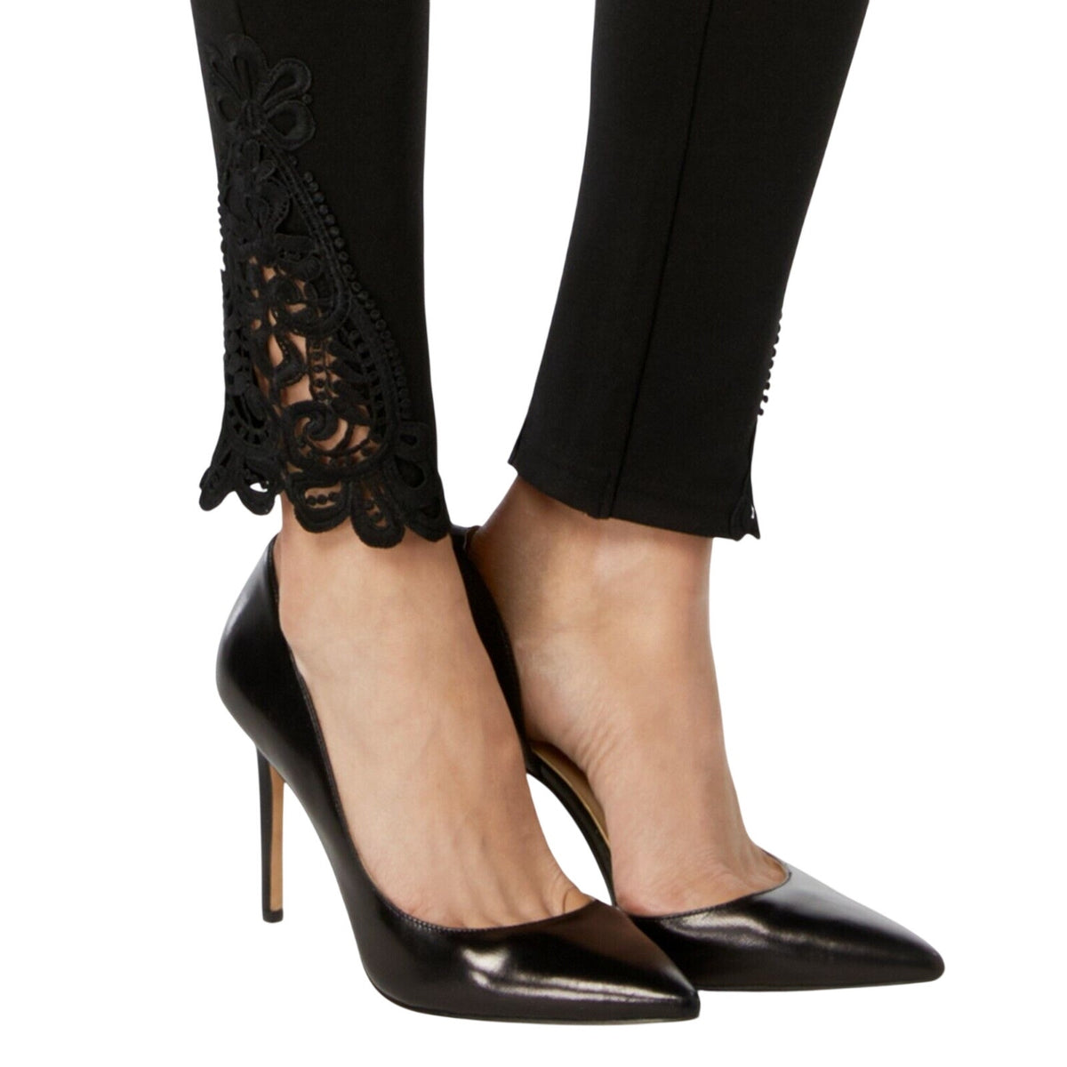 INC International Concepts Shaping Crochet Trim Leggings in Black