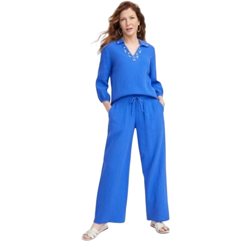 JM Collection Women's Wide-Leg Gauze Pants in Blue Illusion