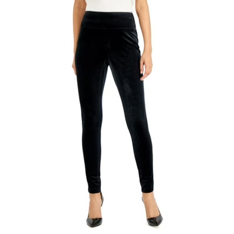 INC International Concepts Velvet Non-Seam Skinny Leggings in Deep Black