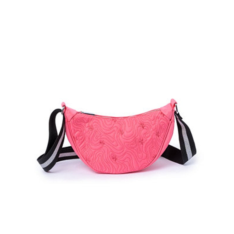 Skinny Dip Ladies Pink Sling Wave Quilt Crossbody Bag, Black & Silver Strap