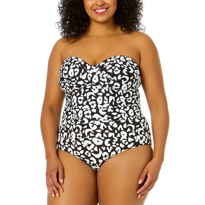 Anne Cole Plus Size Crossover Bandeau Ruched One Piece