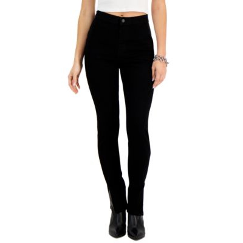 Vanilla Star Juniors Split-Hem Pull-On Stretch Skinny Jeans in Black, Size XS