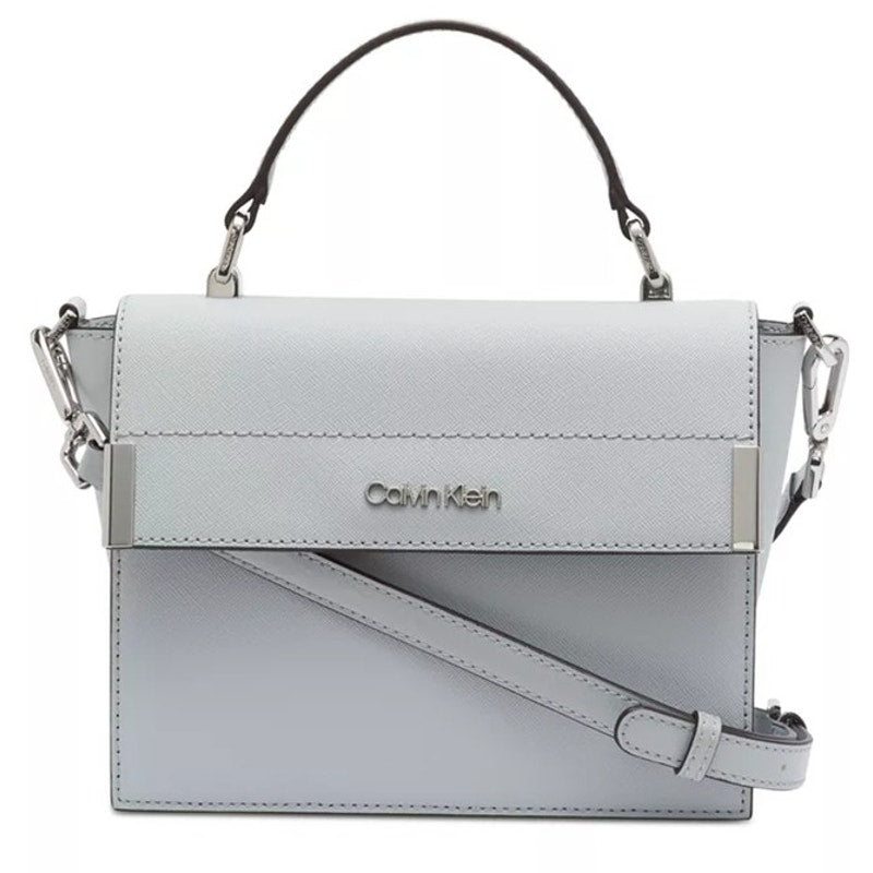Calvin Klein Pale Blue Saffiano Leather Crossbody Bag, Silver Hardware