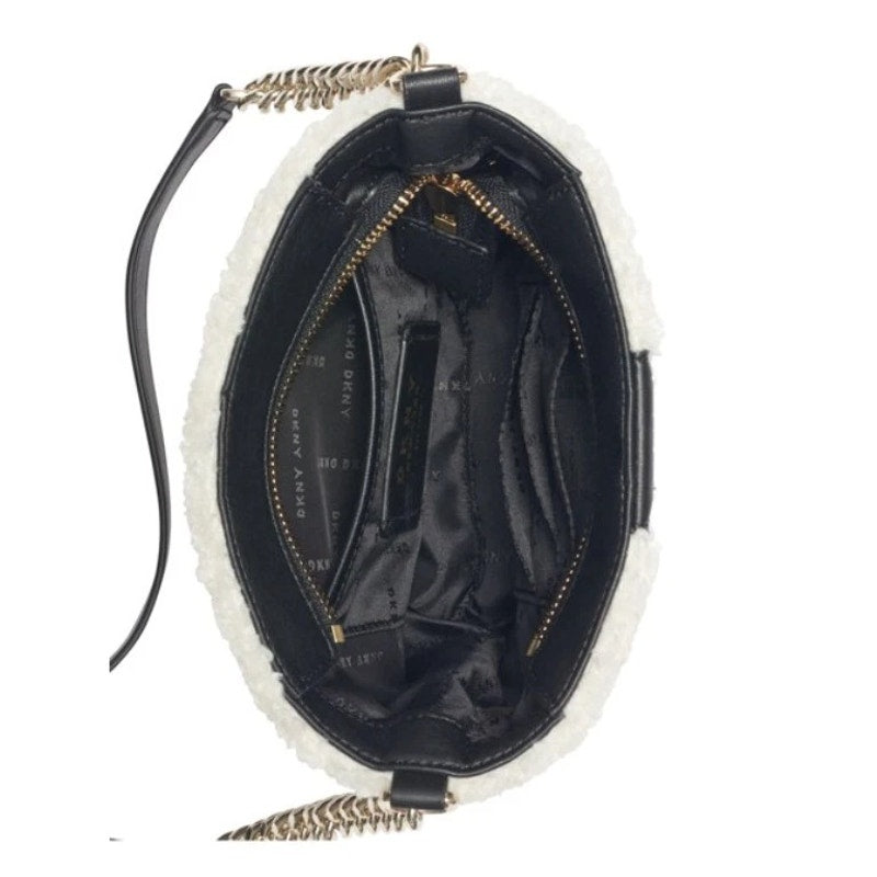 DKNY Ivory & Black Sherpa Crossbody Bag, Gold Hardware, Black Leather, NWT!