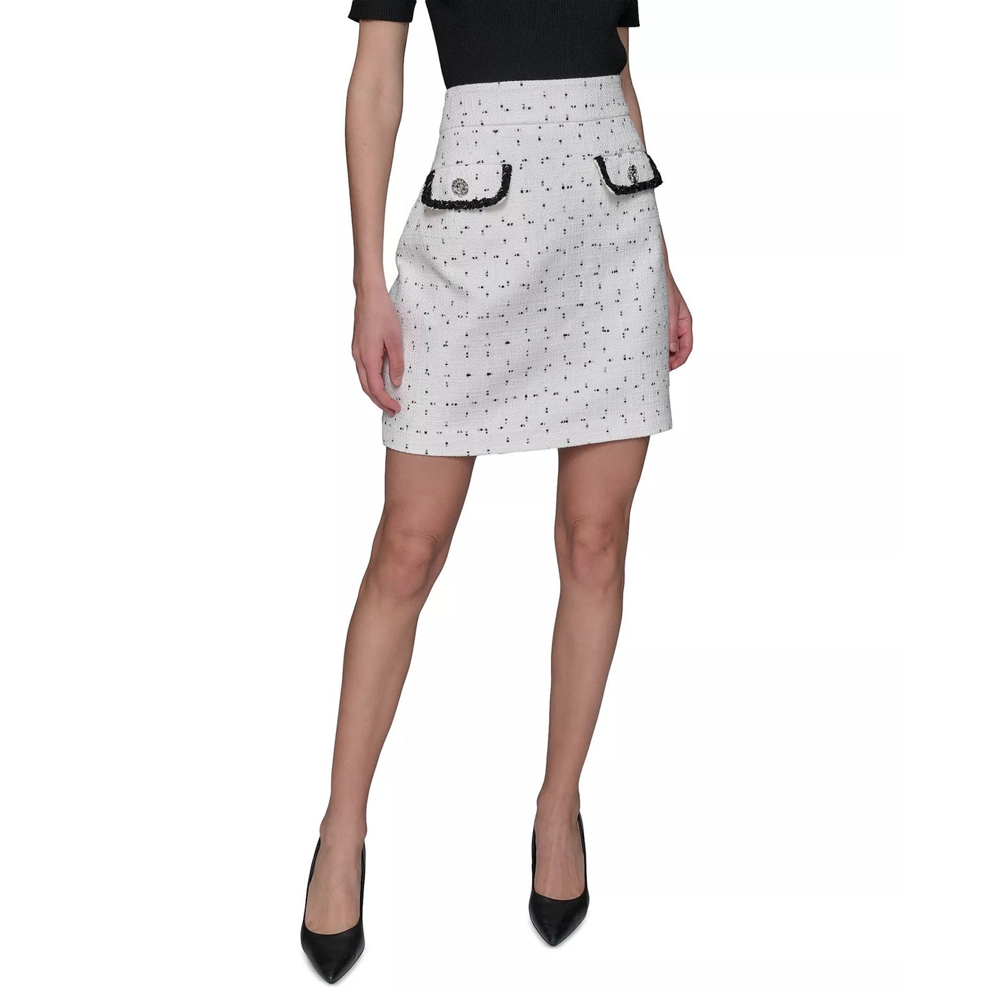 KARL LAGERFELD PARIS Women's Textured-Tweed Mini Skirt in White Black