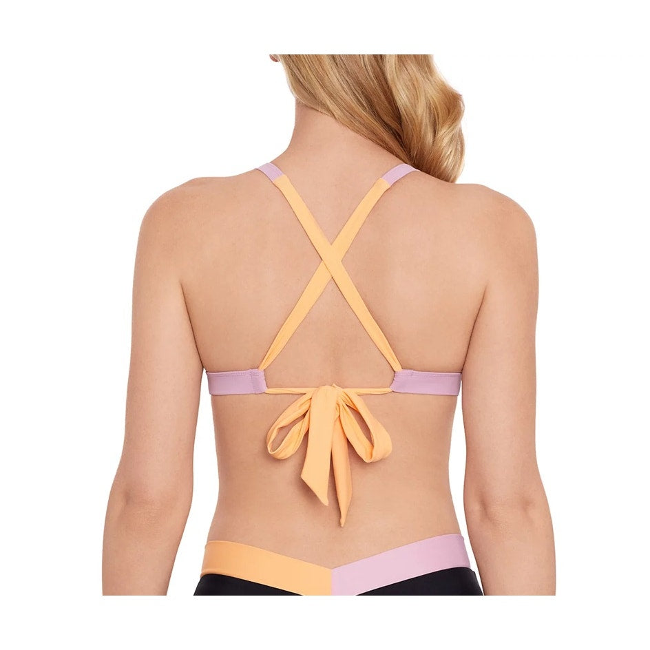 Salt + Cove Juniors' Contrast-Trim Triangle Bikini Top In Black Multi