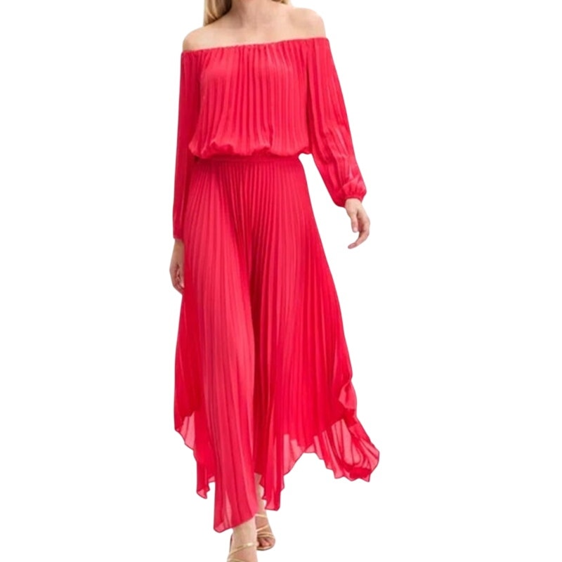 INC International Concepts Pleated Off-the-Shoulder Midi Dress Fresh Lips Pink