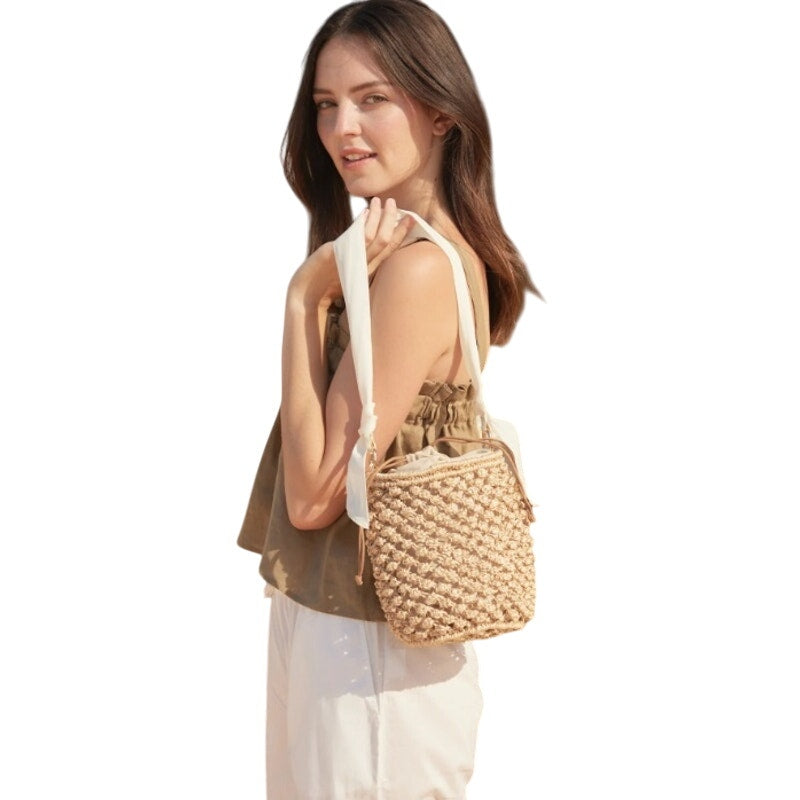 KAYU Odessa Small Straw Bucket Bag In Natural