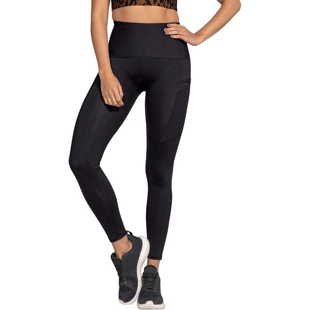 Leonisa Shapewear Women's Solid Black Firm Control Leggings w/ Pockets