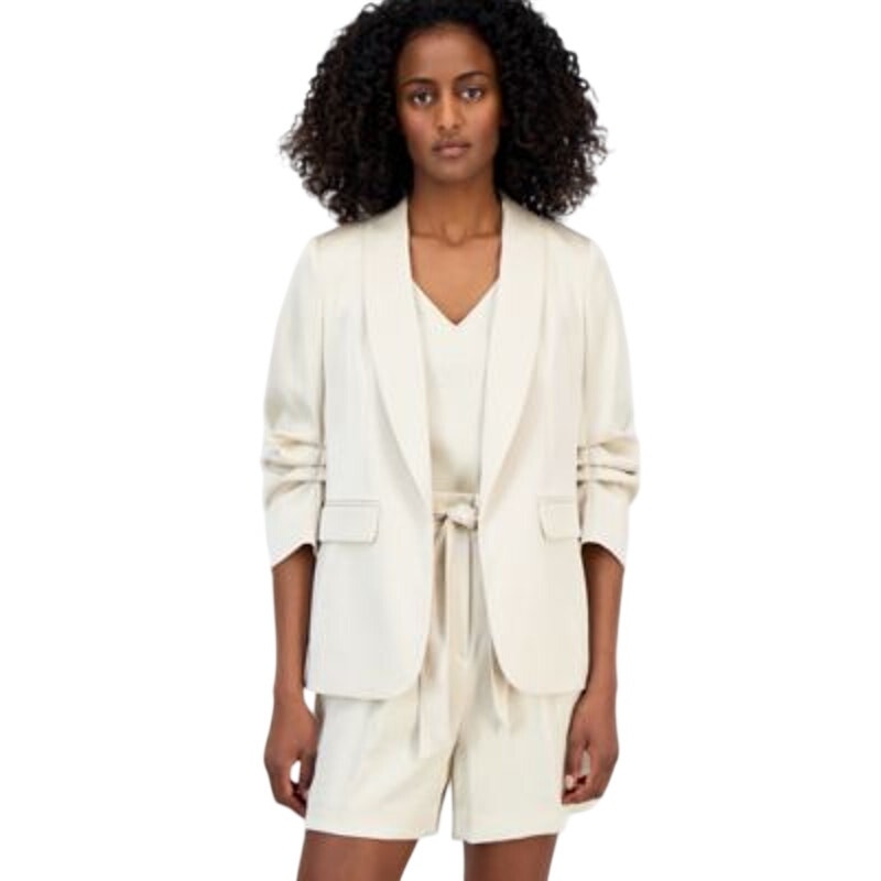 Anne Klein Women's Open-Front Scrunch-Sleeve Blazer Jacket in Light Parchment