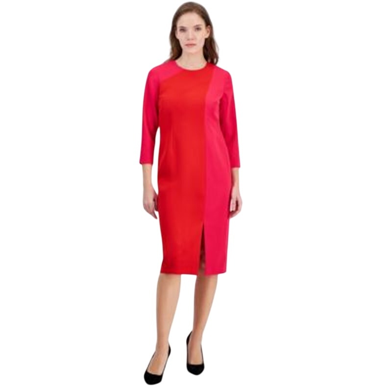 Anne Klein Women's Colorblocked 3/4-Sleeve Dress in Pink & Red
