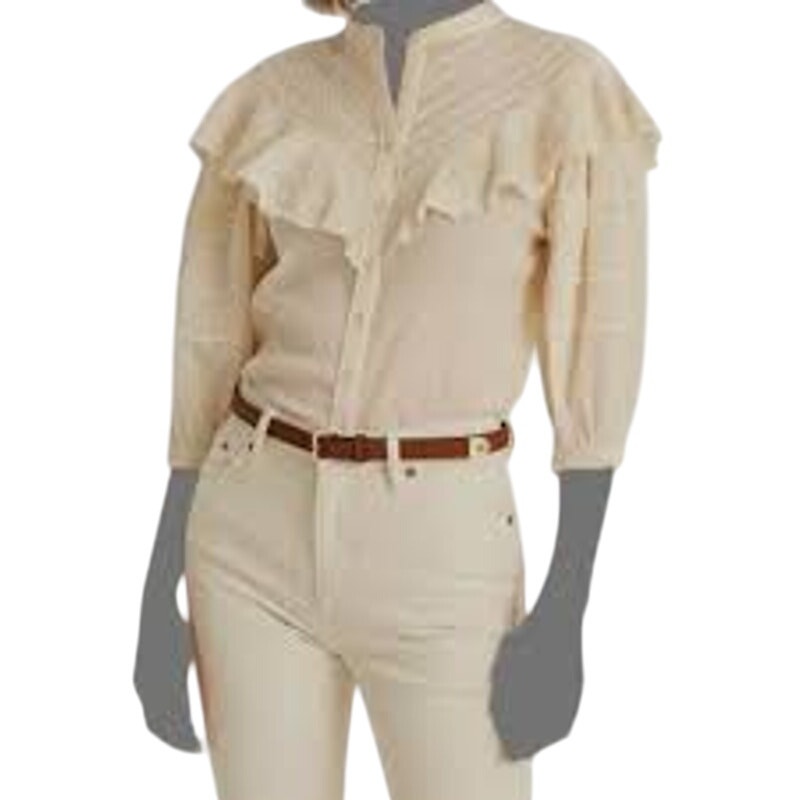 Lauren Ralph Lauren Winter Cream Smock Blouse, Ruffle & Crochet Accents