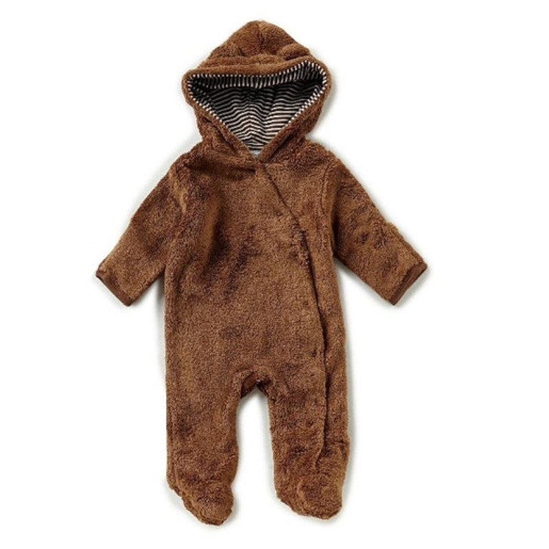 Starting Out Fuzzy Brown Onesie w/ Bear Ears on Hood