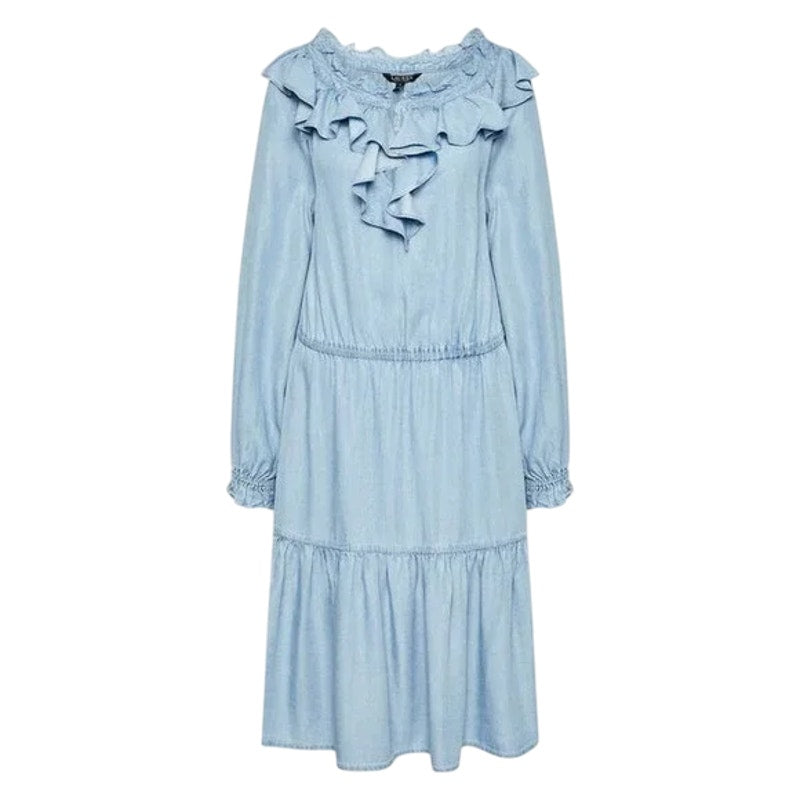 LAUREN RALPH LAUREN Ladies Ruffled Long-Sleeve Denim Dress