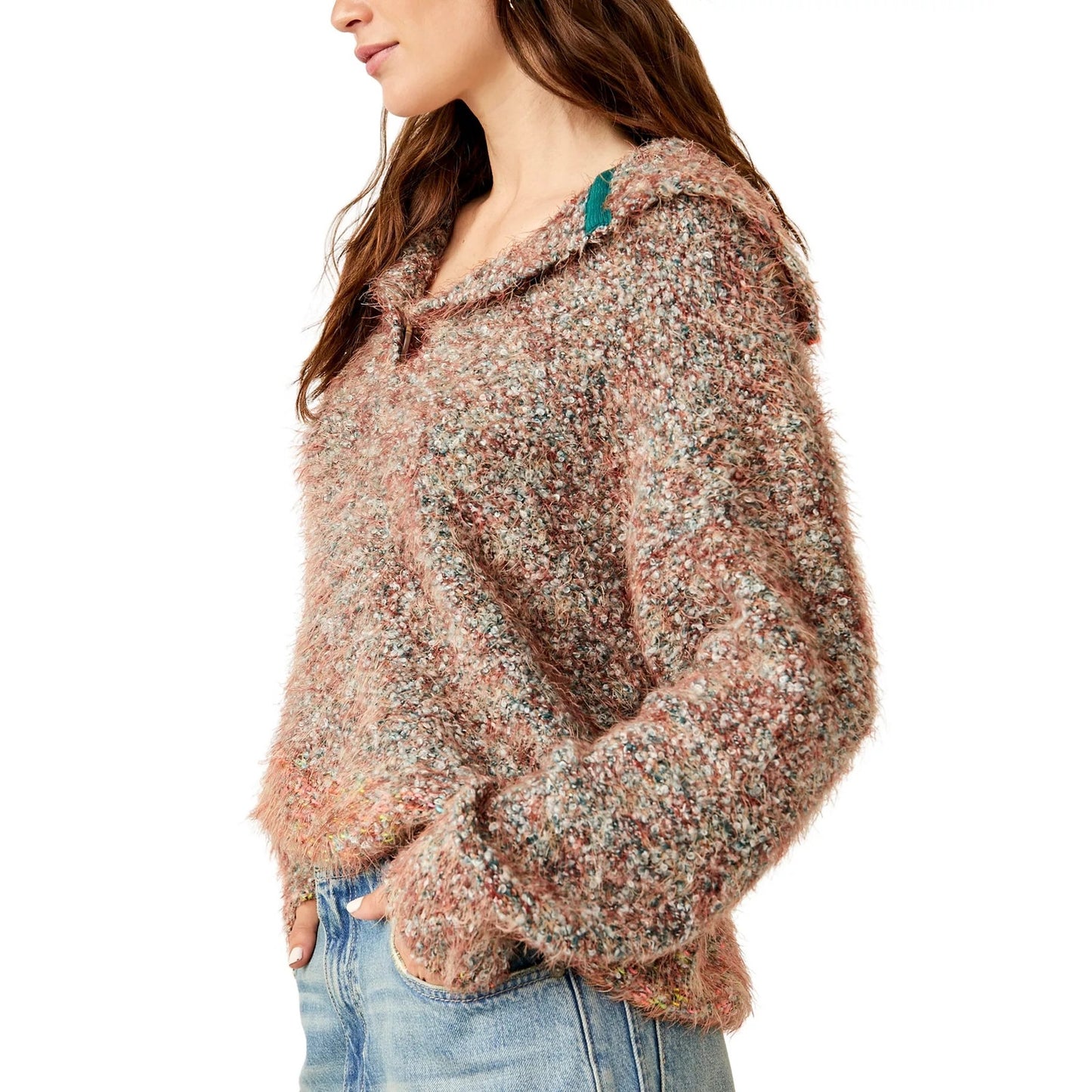 Free People Women's Stellar Collared Textured Sweater in Auburn Bay