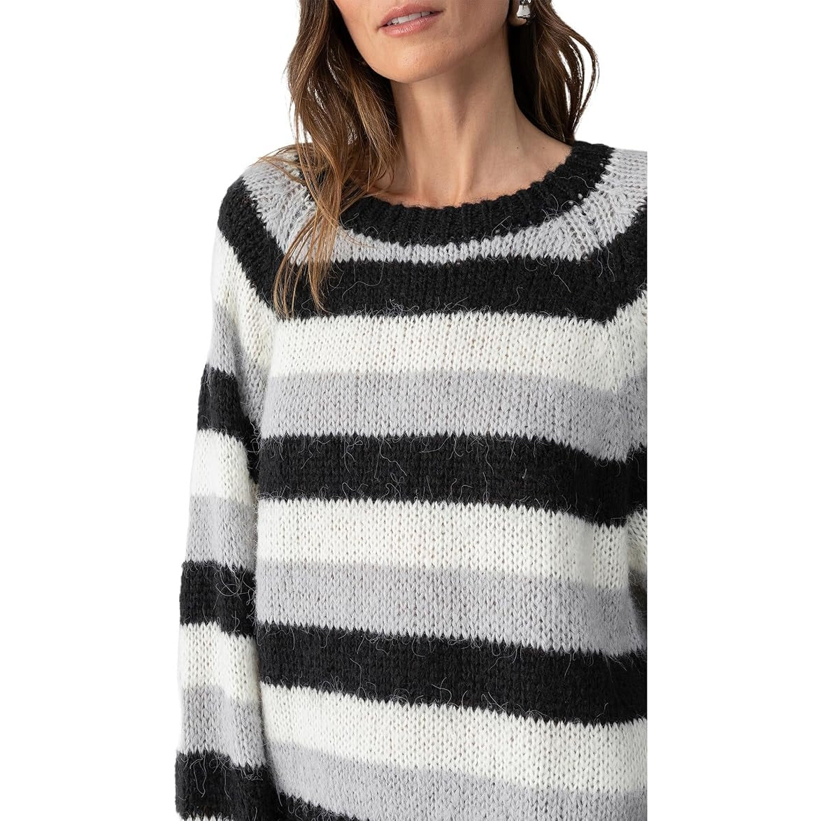 Sanctuary Women's "Picture This" Striped Sweater in Ash Gray Stripe Print, Large