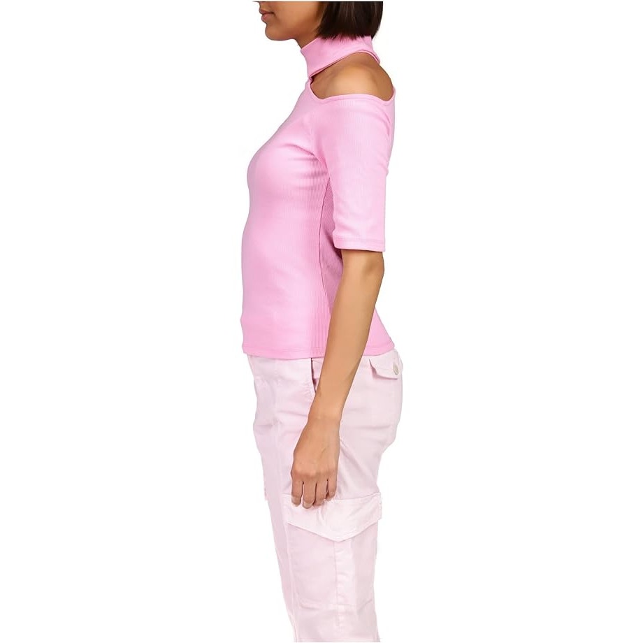 Sanctuary Women's "Half My Heart" Asymmetrical Cut Out Ribbed Knit Top Pink