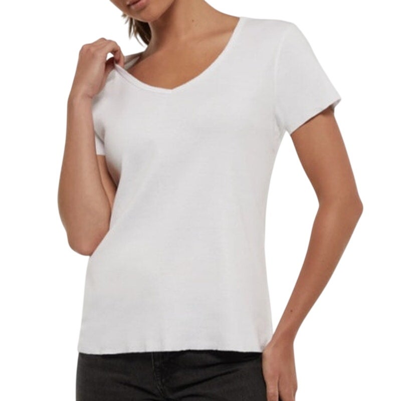 Three Dots Women's Short-Sleeve V-Neck T-Shirt in White