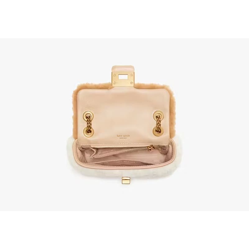 Kate Spade Evelyn Ivory & Brown Faux Shearling Small Shoulder Crossbody Bag