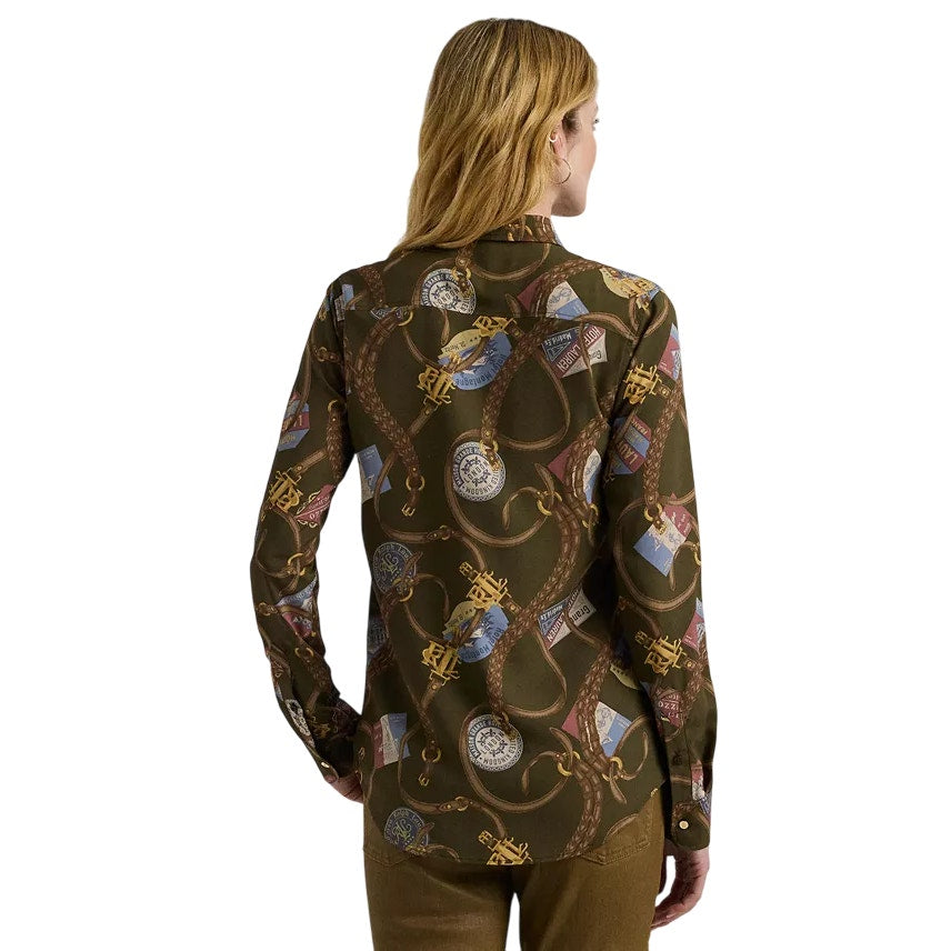Lauren Ralph Lauren Women's Travel Printed Shirt in Farm Olive Green, Size PXS