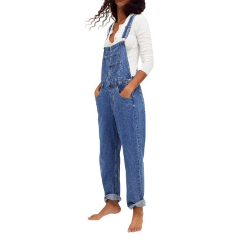 Free People We The Free Women's "Ziggy" Denim Overalls in Sapphire Blue, Size XL